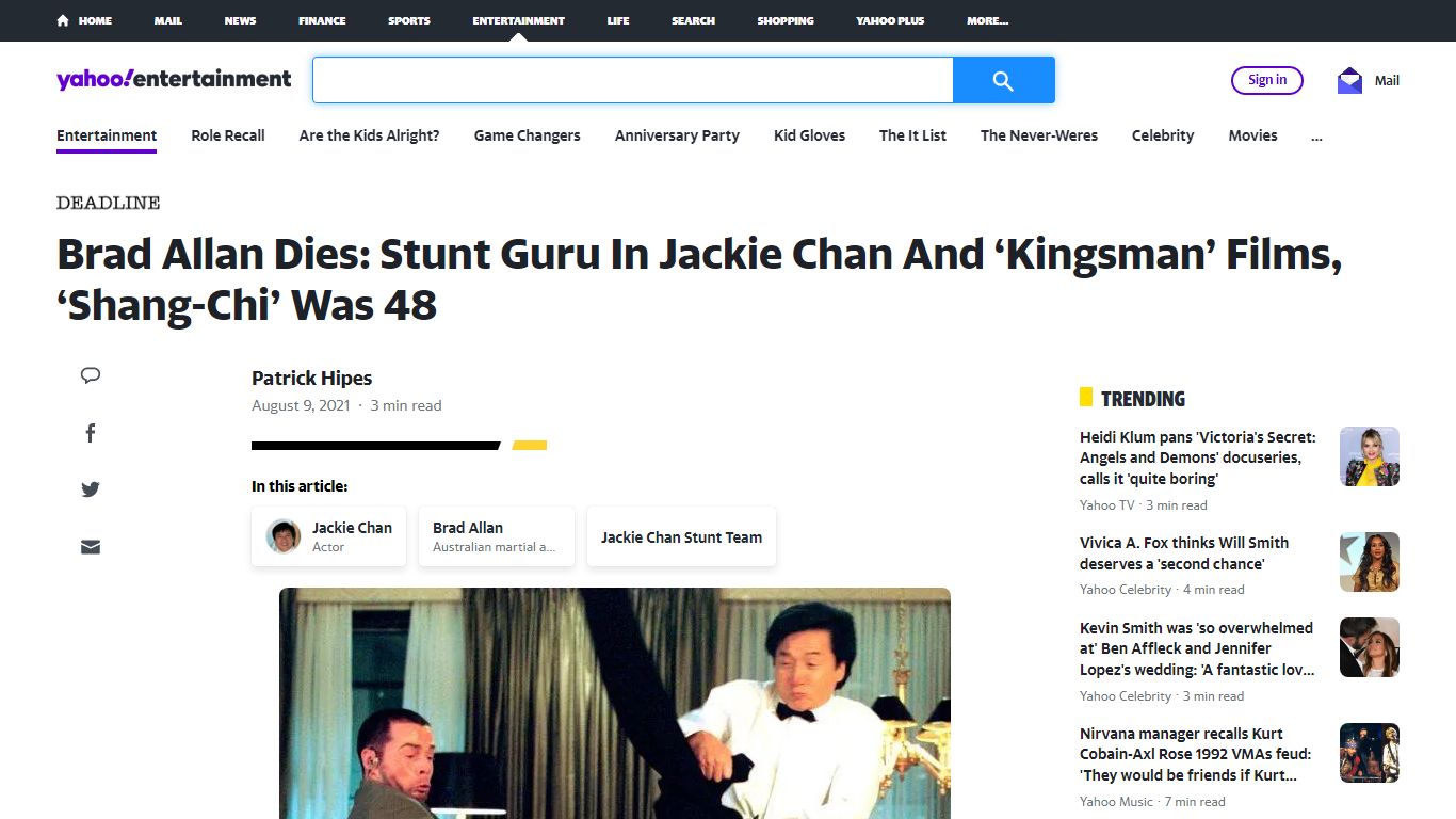 Brad Allan Dies: Stunt Guru In Jackie Chan And ‘Kingsman ... - Yahoo!